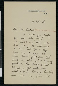 James Matthew Barrie, letter, 1896-09-22, to Hamlin Garland