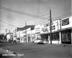 Santa Rosa Avenue in Sebastopol looking west to Main Street, 1940s