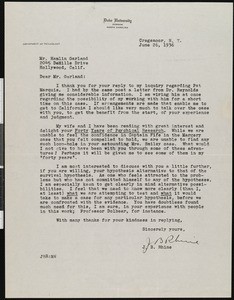 2 letters, 1936-06-26 & 1936-07-05, to/from J.B. Rhine & Hamlin Garland