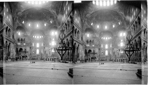 The Interior of St. Sophia Mosque, the most ancient and first cathedral ever built of such enormous dimensions, Constantinople, Turkey