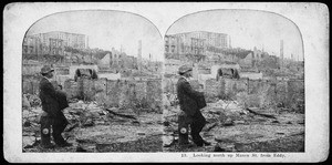 San Francisco earthquake damage, showing ruins of buildings on Mason Street from Eddy Street, 1906