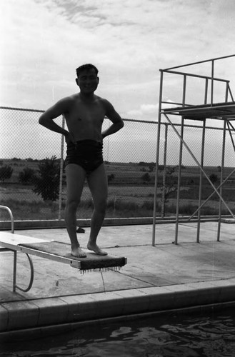 Man on diving board