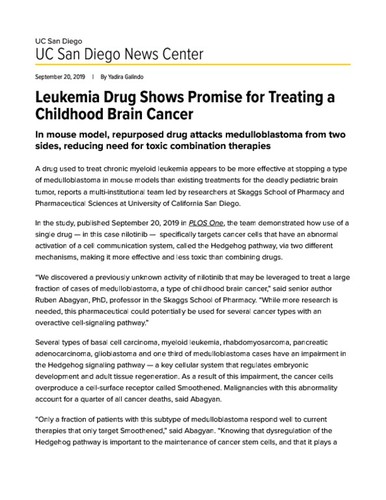 Leukemia Drug Shows Promise for Treating a Childhood Brain Cancer