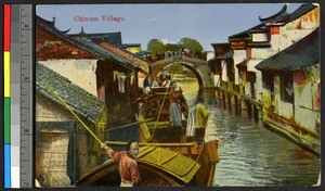 Boats and canal in village, China, ca.1930-1940