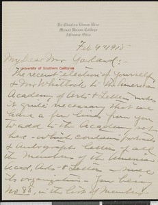 Charles Elmer Rice, letter, 1918-02-09, to Hamlin Garland