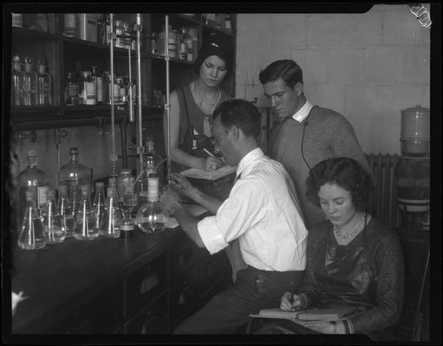 Students and professor in chemistry lab, University of California, Los Angeles, 1930