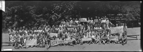 Group portrait of the attendees of the 1947 C.A. Camp Monte Toyon A in Aptos, California