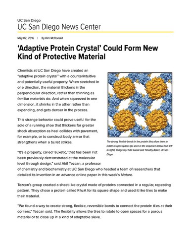 ‘Adaptive Protein Crystal’ Could Form New Kind of Protective Material