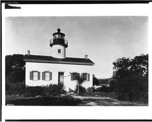 Exterior view of a Santa Barbara lighthouse, ca.1920