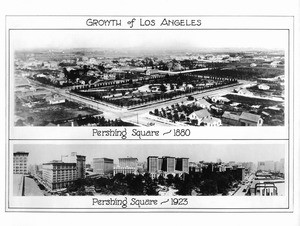 Two panoramic views of Pershing Square taken at different time periods--1880 and 1923