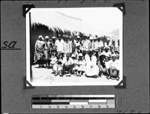 Msatulwa and his congregation, Nyasa, Tanzania, 1937