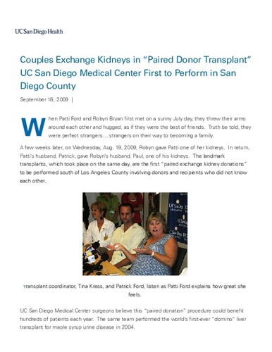 Couples Exchange Kidneys in “Paired Donor Transplant”