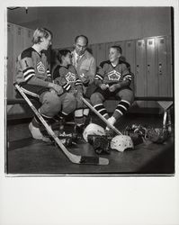 Members of the Redwood Empire Ice Arena hockey team with Dr. Williams, Santa Rosa, California, 1971