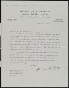 Harold Strong Latham, letter, 1940-01-11, to Hamlin Garland