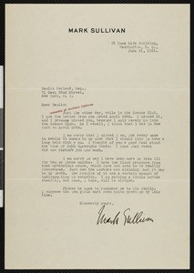 Mark Sullivan, letter, 1921-06-21, to Hamlin Garland