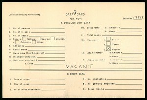 WPA Low income housing area survey data card 163, serial 17818, vacant