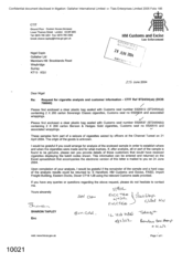 [Letter from Sharon Tepley to Nigel Easpin regarding request for cigarette analysis and customer information-CTIT]