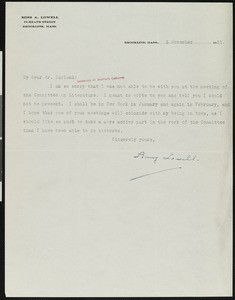 Amy Lowell, letter, 1921-11-03, to Hamlin Garland