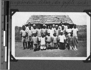 Brother Seibt, a teacher and pupils, Usoke, Unyamwezi, Tanzania, 1933