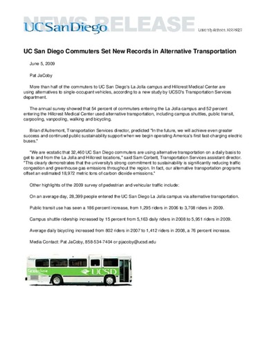 UC San Diego Commuters Set New Records in Alternative Transportation