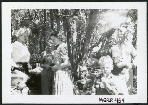 Photograph of a group of people at a Manzanar hospital staff picnic