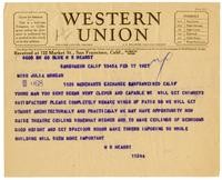 Telegram from William Randolph Hearst to Julia Morgan, February 17, 1927