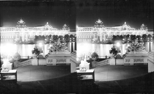 Brilliant illumination of the Electricity Building at night, Louisiana Purchase Exposition