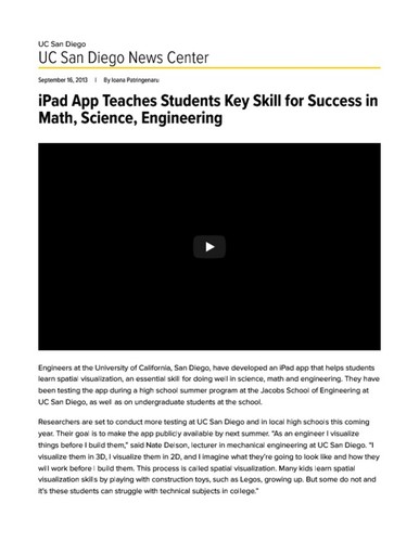 IPad App Teaches Students Key Skill for Success in Math, Science, Engineering