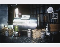 Separator, milk cans and other equipment in a portion of the California Cooperative Creamery's dairy exhibit, 1983