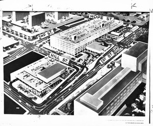 Proposed public garage at HIll & 1st St., Los Angeles Civic Center, 1957