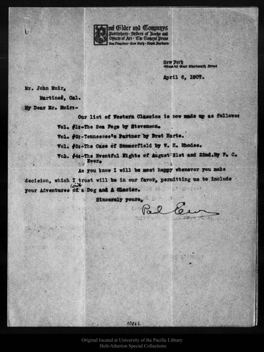 Letter from Paul Elder to John Muir, 1907 Apr 6