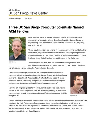 Three UC San Diego Computer Scientists Named ACM Fellows