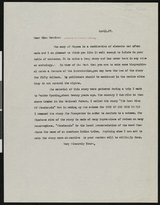 Hamlin Garland, letter, 1928-04-27, to Helen Ferris