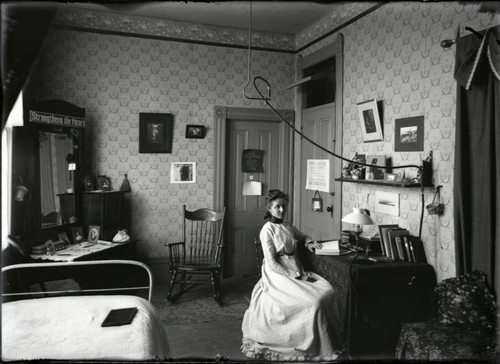 Edith Parker in room in Sumner Hall, Pomona College