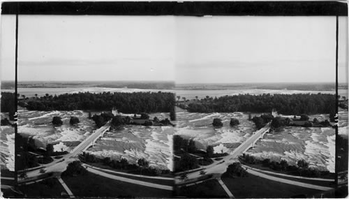 Bird's-eye view of the Rapids of Niagara River and Goat Island from Observation Tower, N.Y