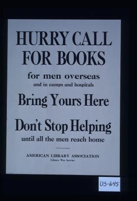 Hurry call for books for men overseas and in camps