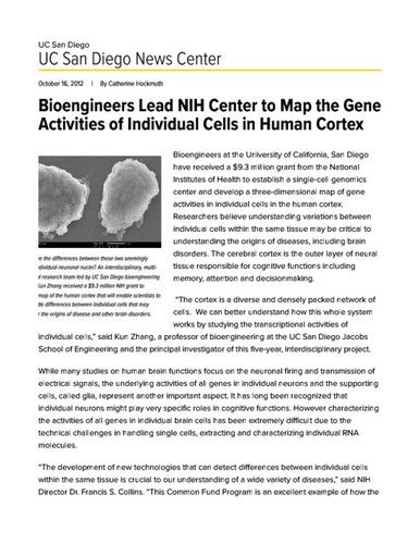 Bioengineers Lead NIH Center to Map the Gene Activities of Individual Cells in Human Cortex