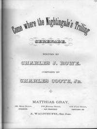 Come where the nightingale's trilling / written by Charles J. Rowe ; composed by Charles Coote, Junr