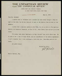 Henry Sydnor Holt, letter, 1920-05-11, to Hamlin Garland