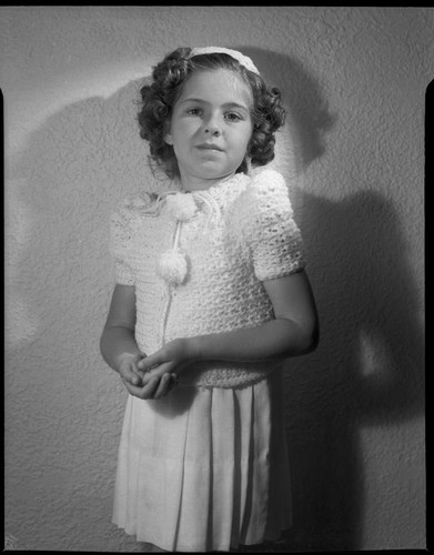 Sylvia Arslan in crocheted sweater, [1939 or 1940?]