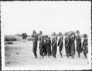 Dancing Maasai men, Tanzania, ca.1927-1938