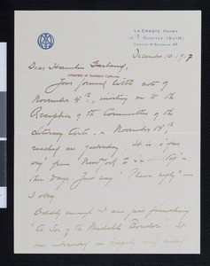 Mildred Aldrich, letter, 1917-12-19, to Hamlin Garland