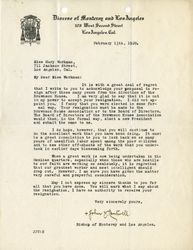 Fr. John J. Cantwell letter to Mary J. Workman, Feb 13, 1920