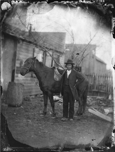 Daniel Gritts (Cherokee), missionary, and his pony, later bought by Sunday school children of West Chester, Pennsylvania
