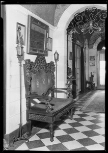 Settee in Eugene Brewster's home, Southern California, 1927