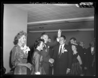 Mr. and Mrs. Lodge are greeted by Mr. and Mrs. Ronald Reagan prior to Lodge's Republican dinner in Los Angeles, Calif., 1960