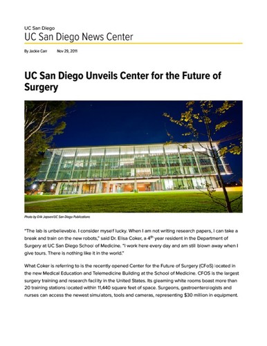 UC San Diego Unveils Center for the Future of Surgery