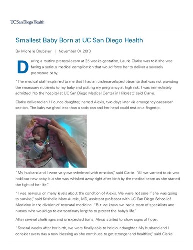 Smallest Baby Born at UC San Diego Health