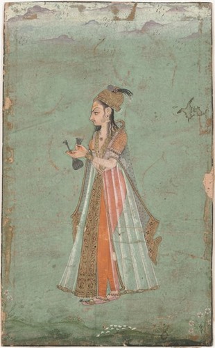 Untitled, a lady holds a flask