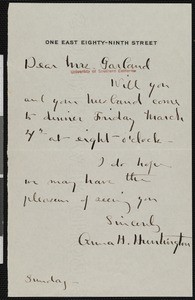 Anna H. Huntington, letter, 1927-02-27, to Zulime Taft Garland